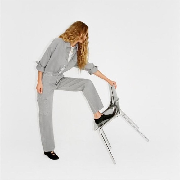 ZARA TRF WASHED EFFECT DENIM JUMPSUIT NWT - Picture 5 of 7